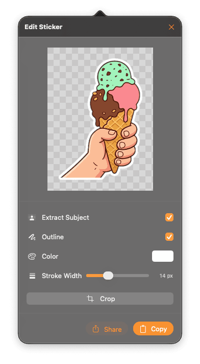The Quick Stickers editor extracting a subject and adding an outline