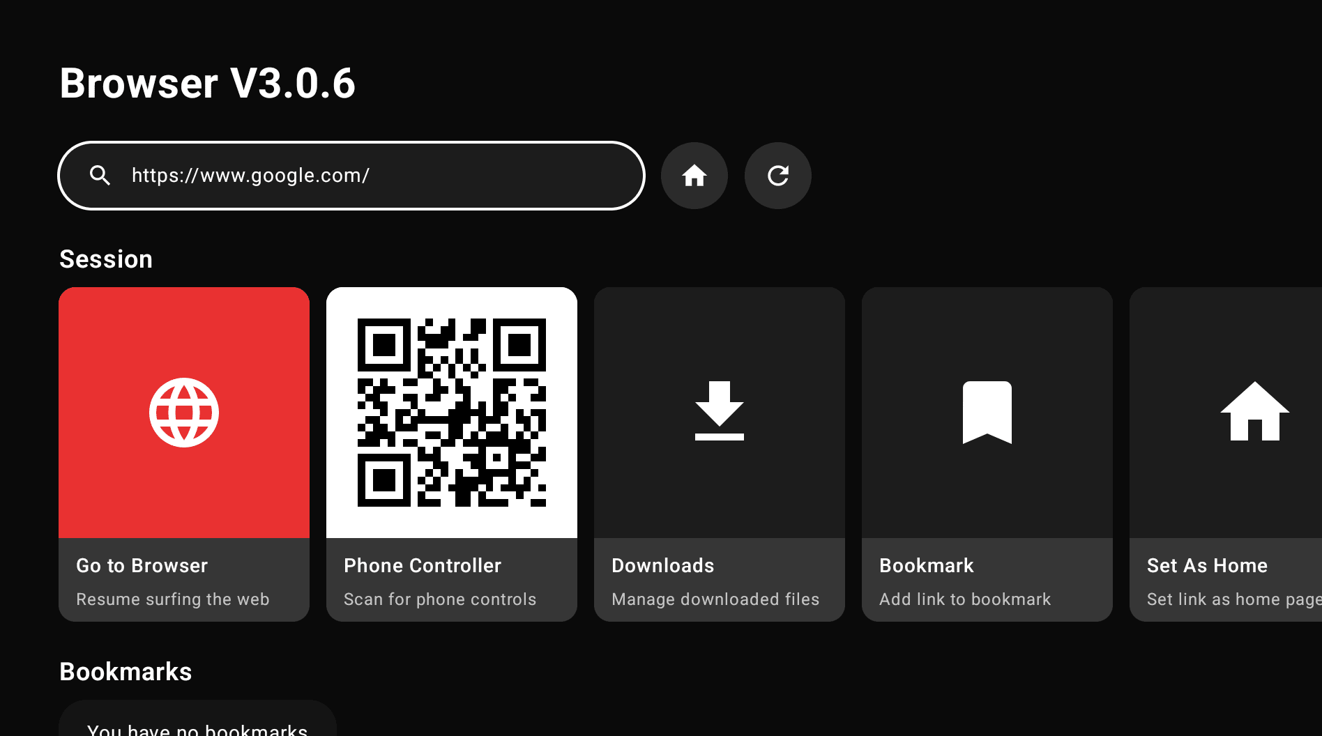 LogicUI TV Browser home screen