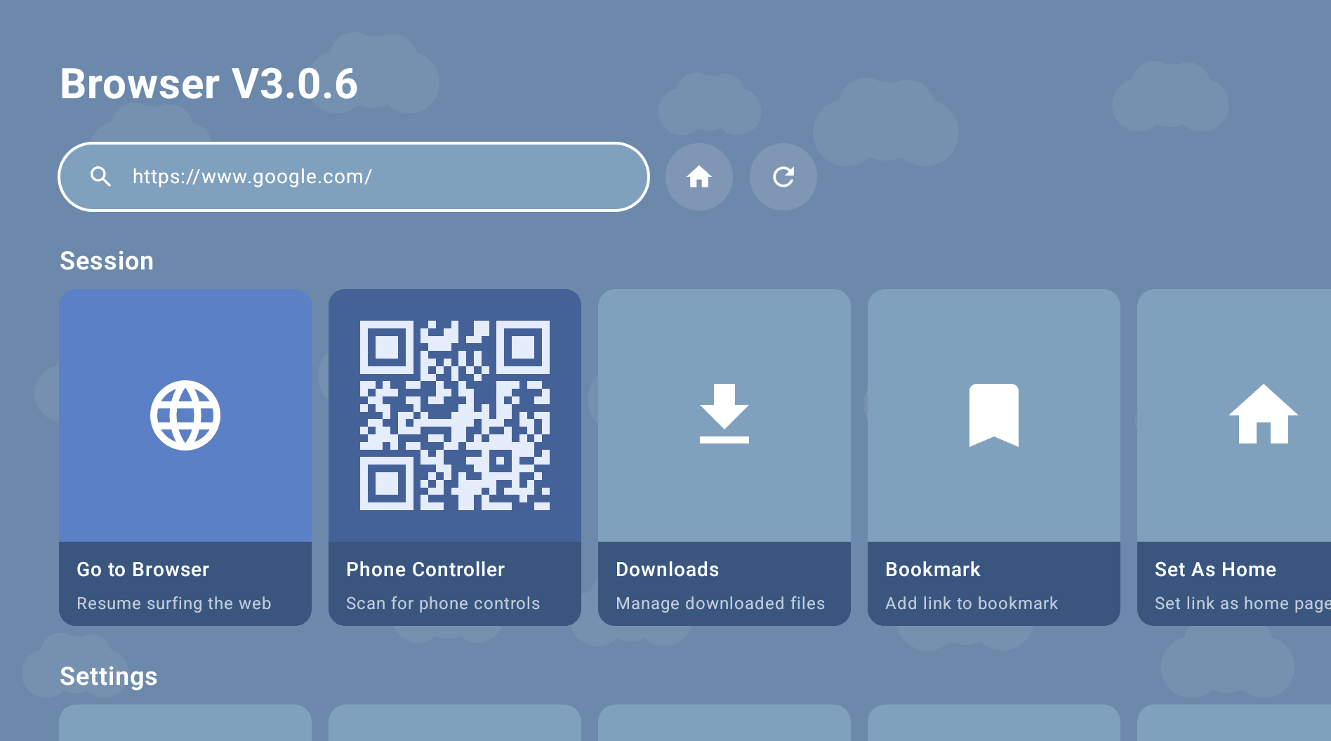 TV Browser with the blue cloud theme