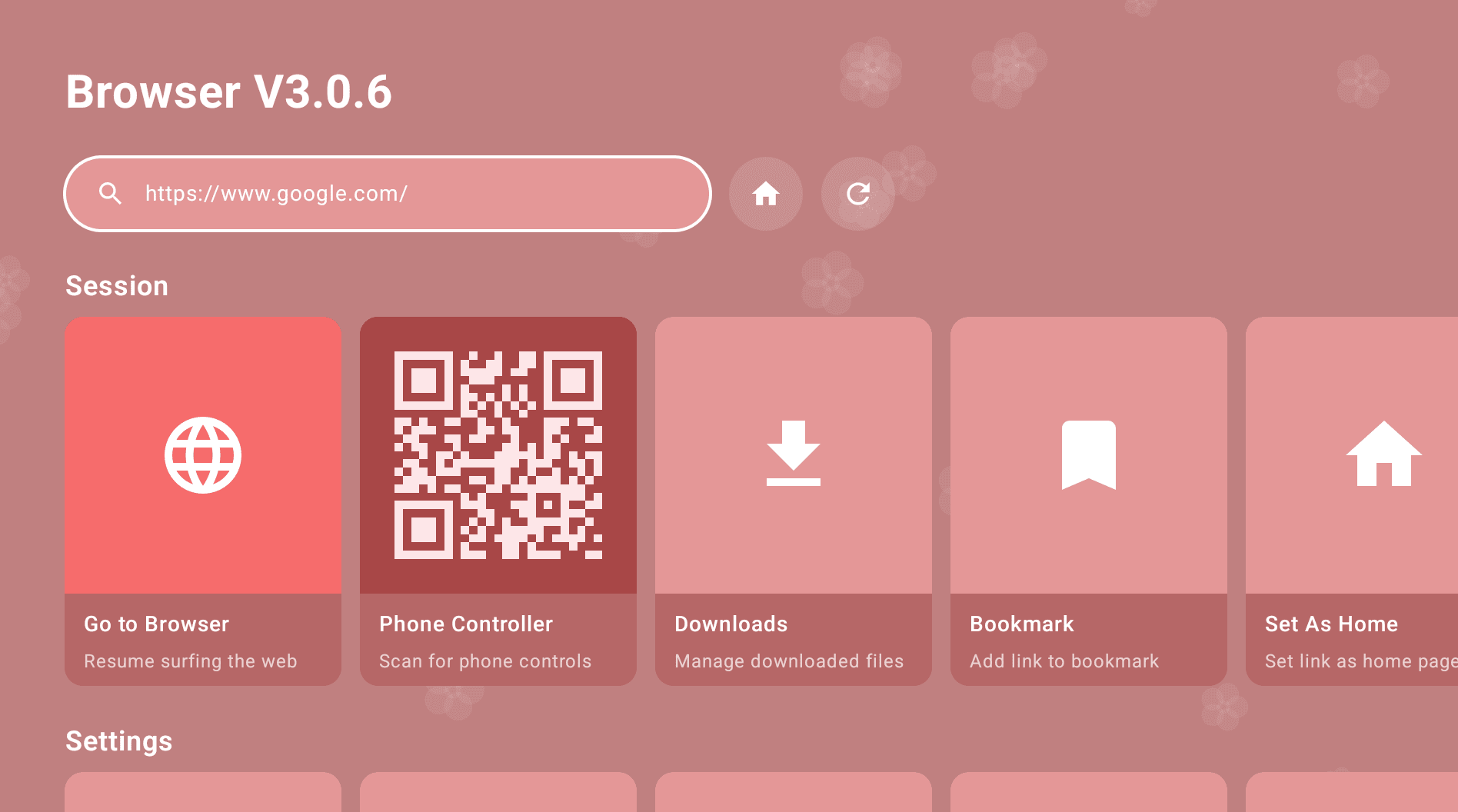 TV Browser with the pink blossom theme